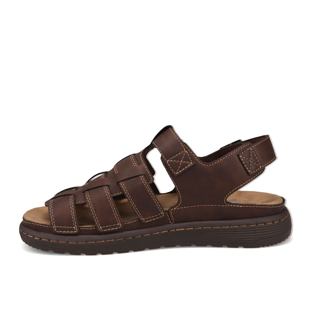 Dark Brown-Dockers Mens Sorrento Tumbled Full Grain Sling Back Buckled Sandal