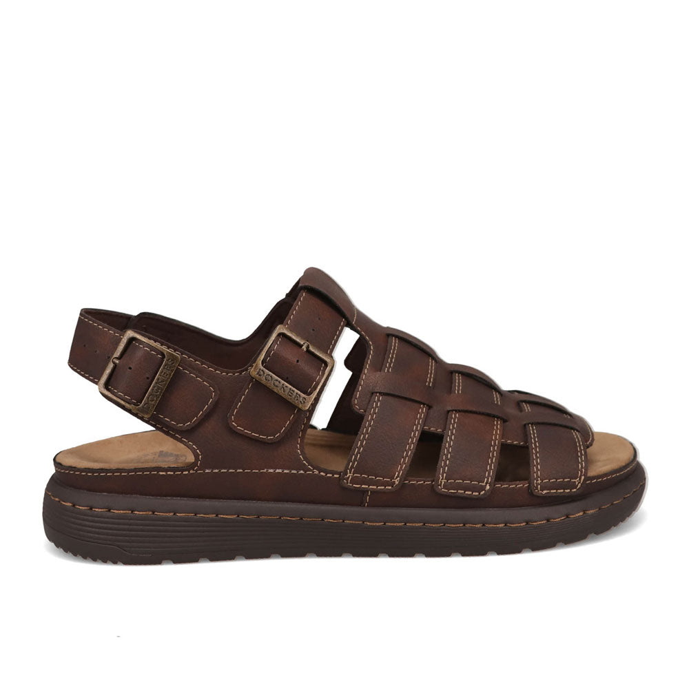 Dark Brown-Dockers Mens Sorrento Tumbled Full Grain Sling Back Buckled Sandal