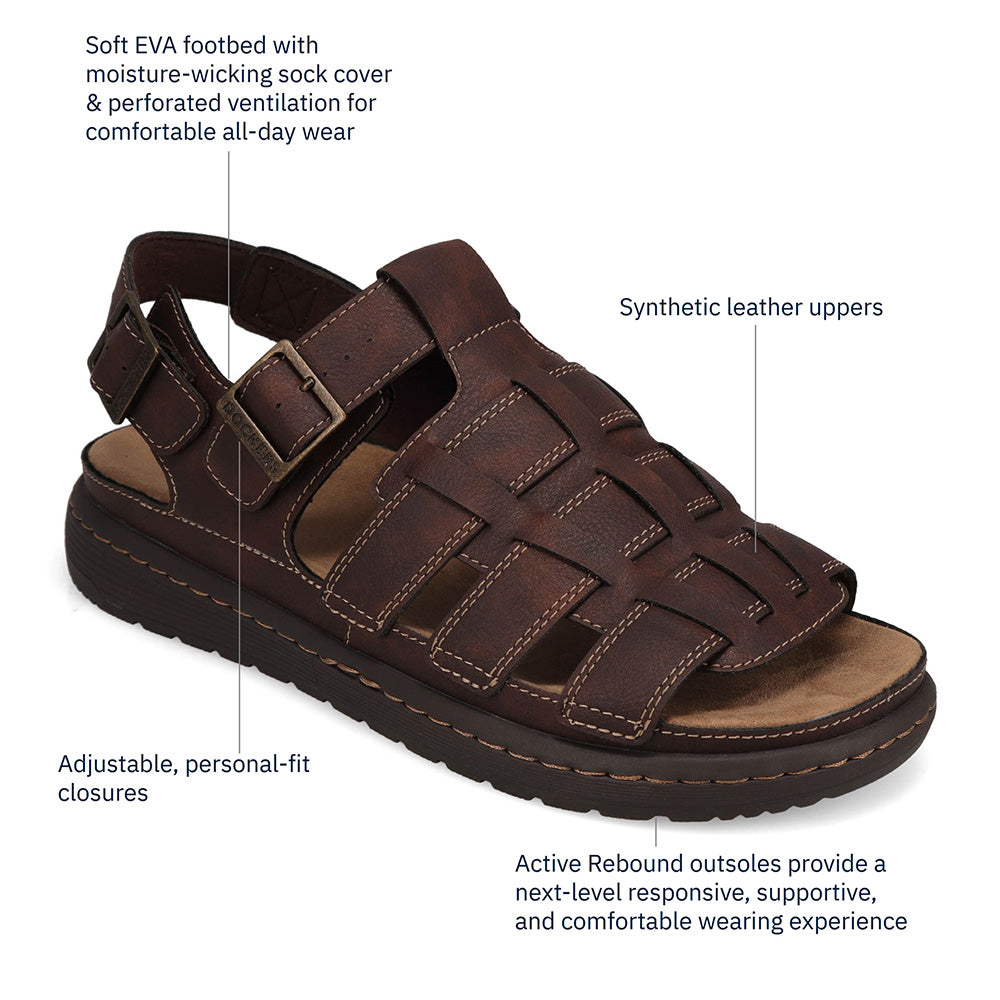 Dark Brown-Dockers Mens Sorrento Tumbled Full Grain Sling Back Buckled Sandal