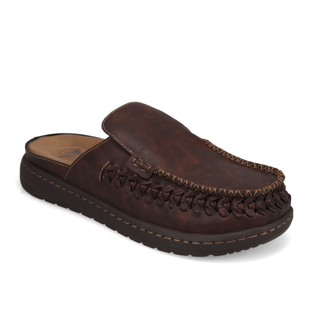Dark Tan-Dockers Mens Seville Tumbled Full Grain Open Toe Sandal