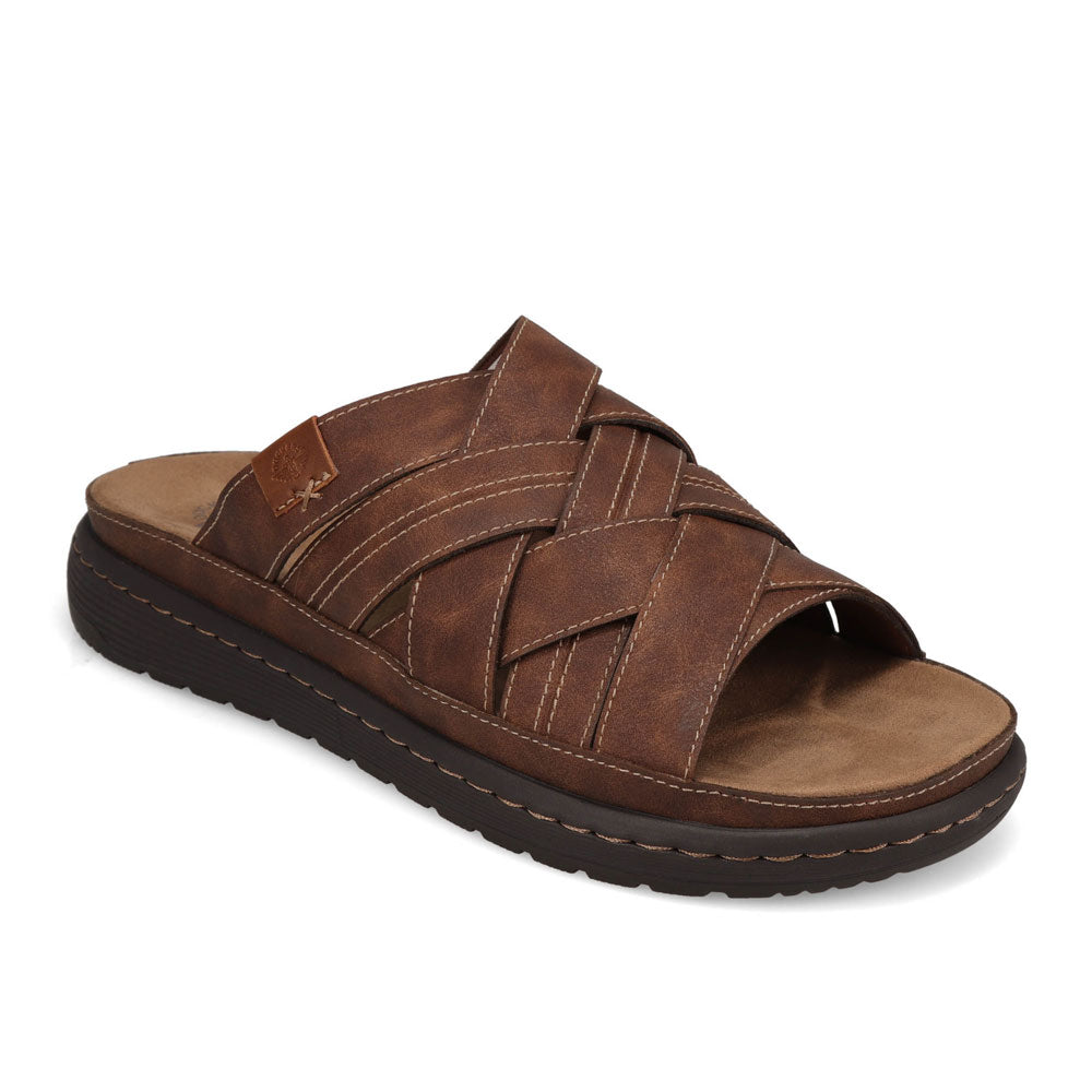 Dark Tan-Dockers Mens Seville Tumbled Full Grain Open Toe Sandal