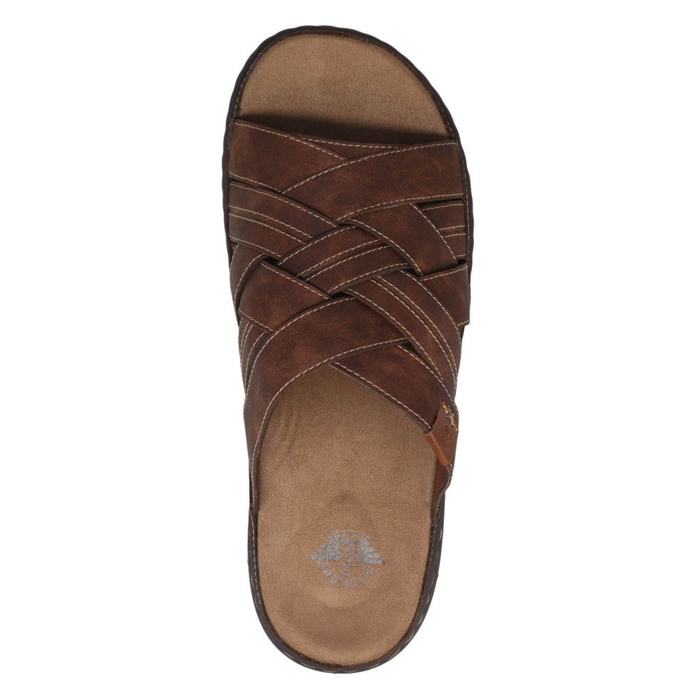 Dark Tan-Dockers Mens Seville Tumbled Full Grain Open Toe Sandal