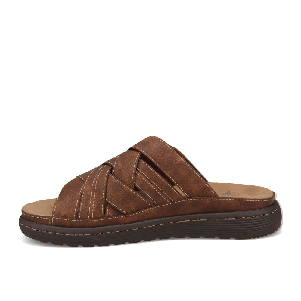 Dark Tan-Dockers Mens Seville Tumbled Full Grain Open Toe Sandal