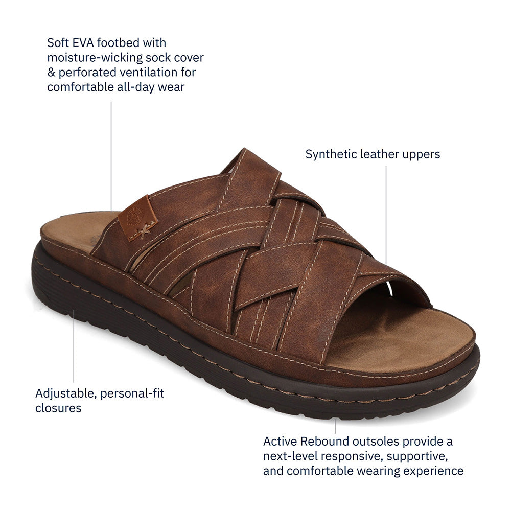 Dark Tan-Dockers Mens Seville Tumbled Full Grain Open Toe Sandal