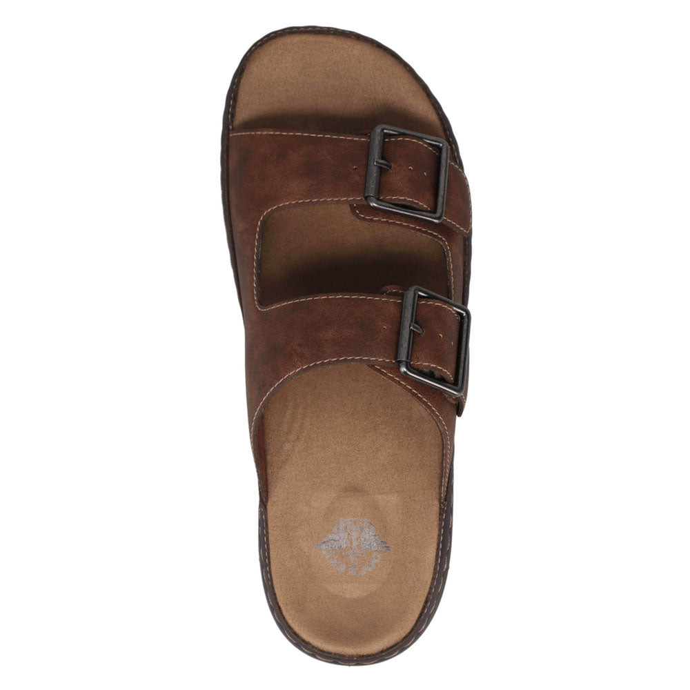 Dark Tan-Dockers Mens Santorini Tumbled Full Grain Open Toe Buckle Sandal