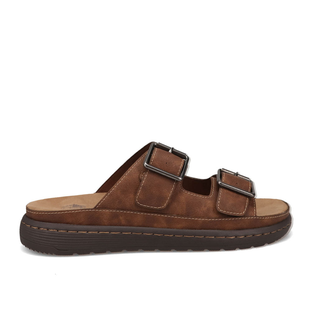 Dark Tan-Dockers Mens Santorini Tumbled Full Grain Open Toe Buckle Sandal