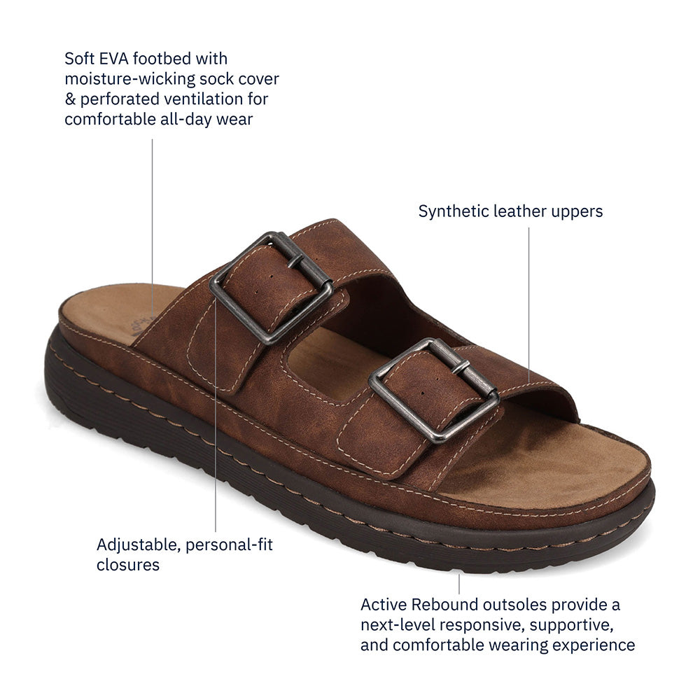Dark Tan-Dockers Mens Santorini Tumbled Full Grain Open Toe Buckle Sandal