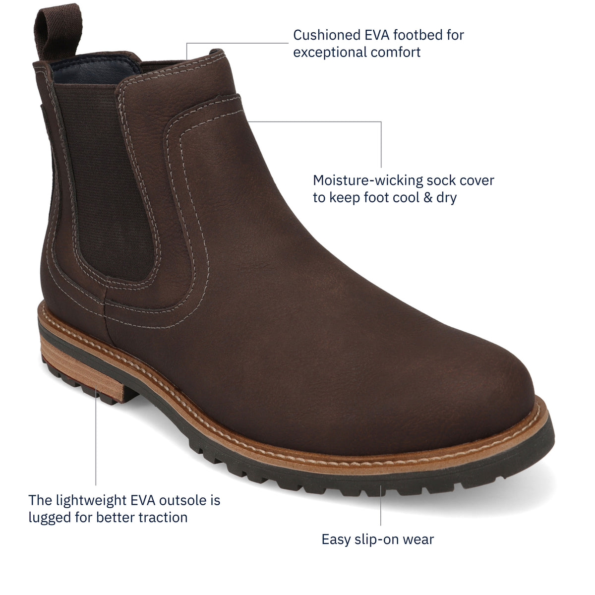 Dk Brown-Dockers Mens Camden Rugged Chelsea Boot