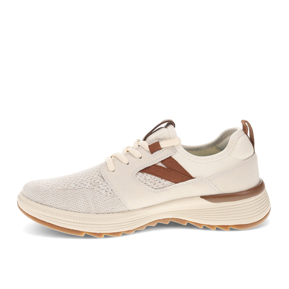 Off White/Tan-Dockers Mens Adan Knit and Synthetic Leather Casual Lace Up Sneaker Shoe