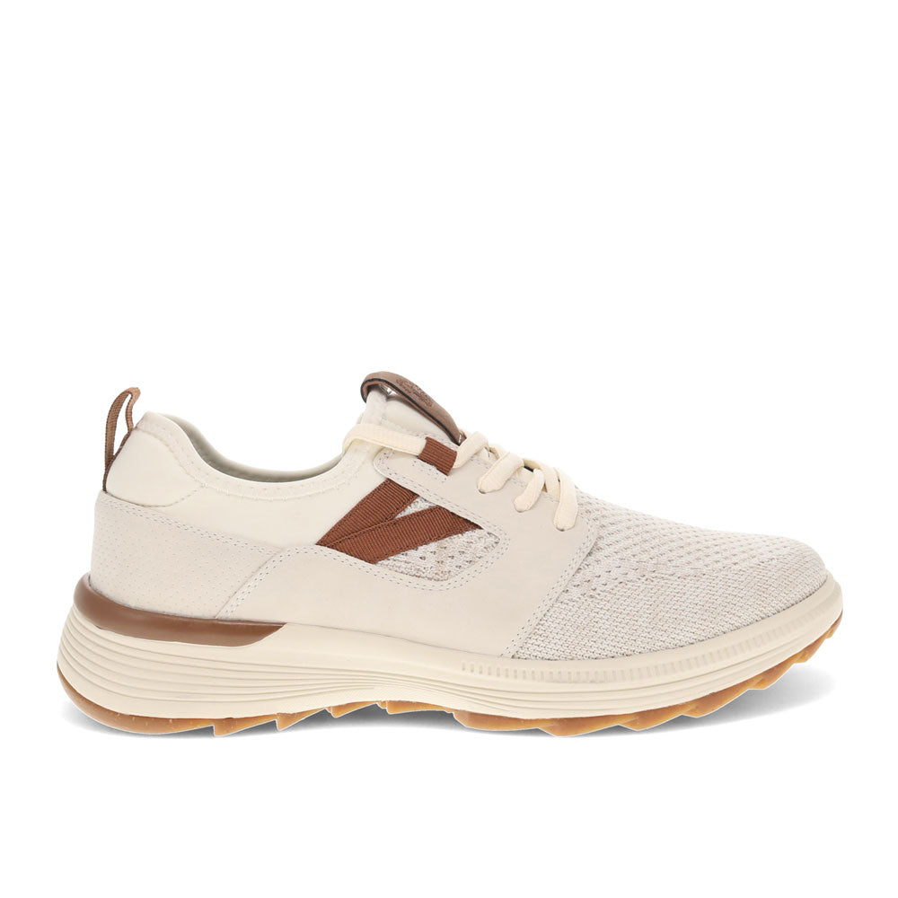 Off White/Tan-Dockers Mens Adan Knit and Synthetic Leather Casual Lace Up Sneaker Shoe