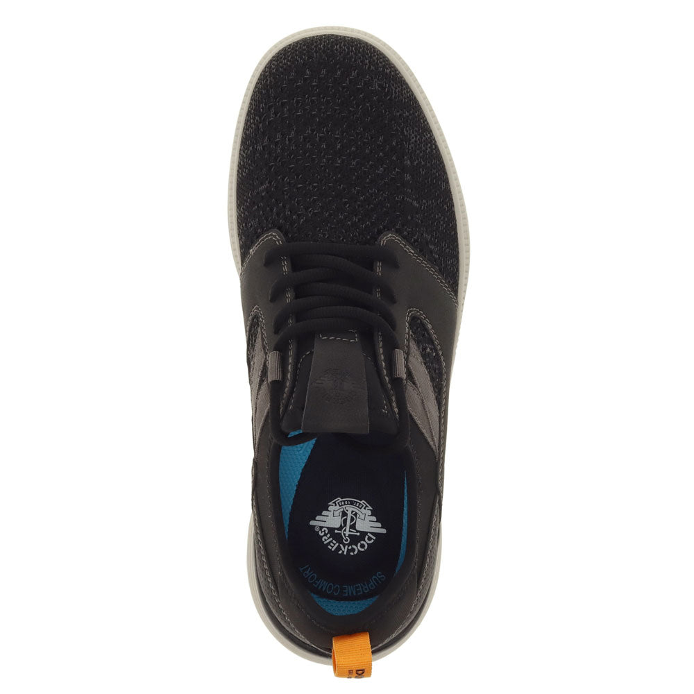 Black-Dockers Mens Adan Knit and Synthetic Leather Casual Lace Up Sneaker Shoe