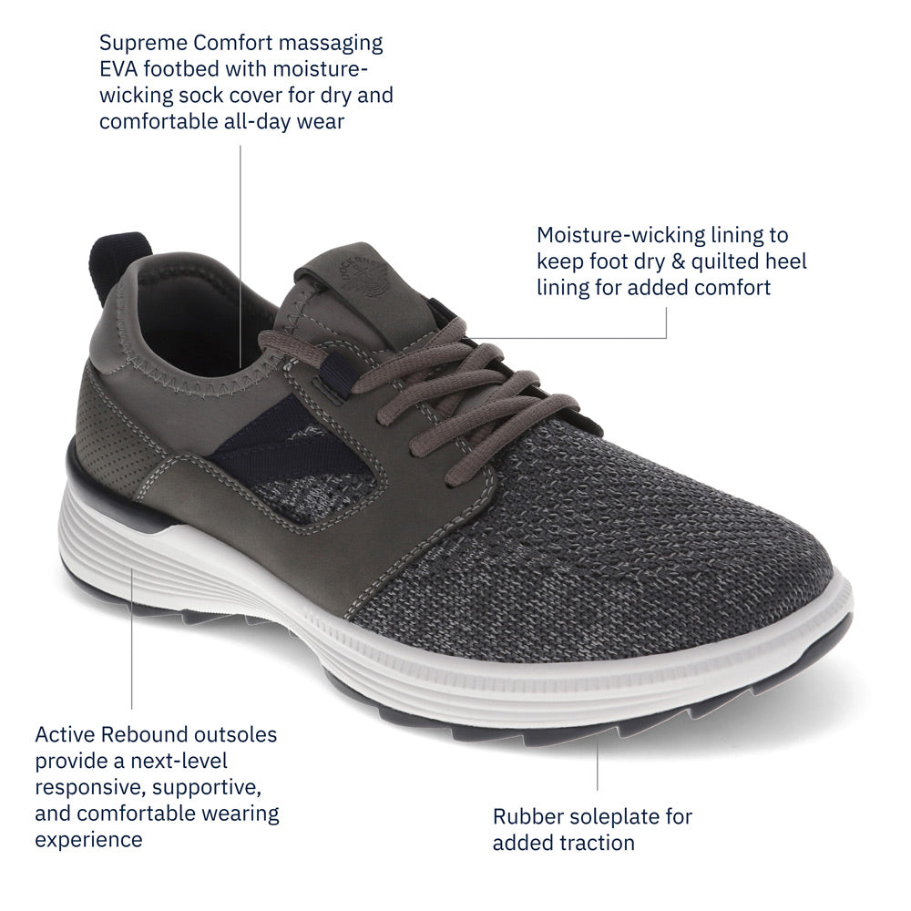 Charcoal-Dockers Mens Adan Knit and Synthetic Leather Casual Lace Up Sneaker Shoe