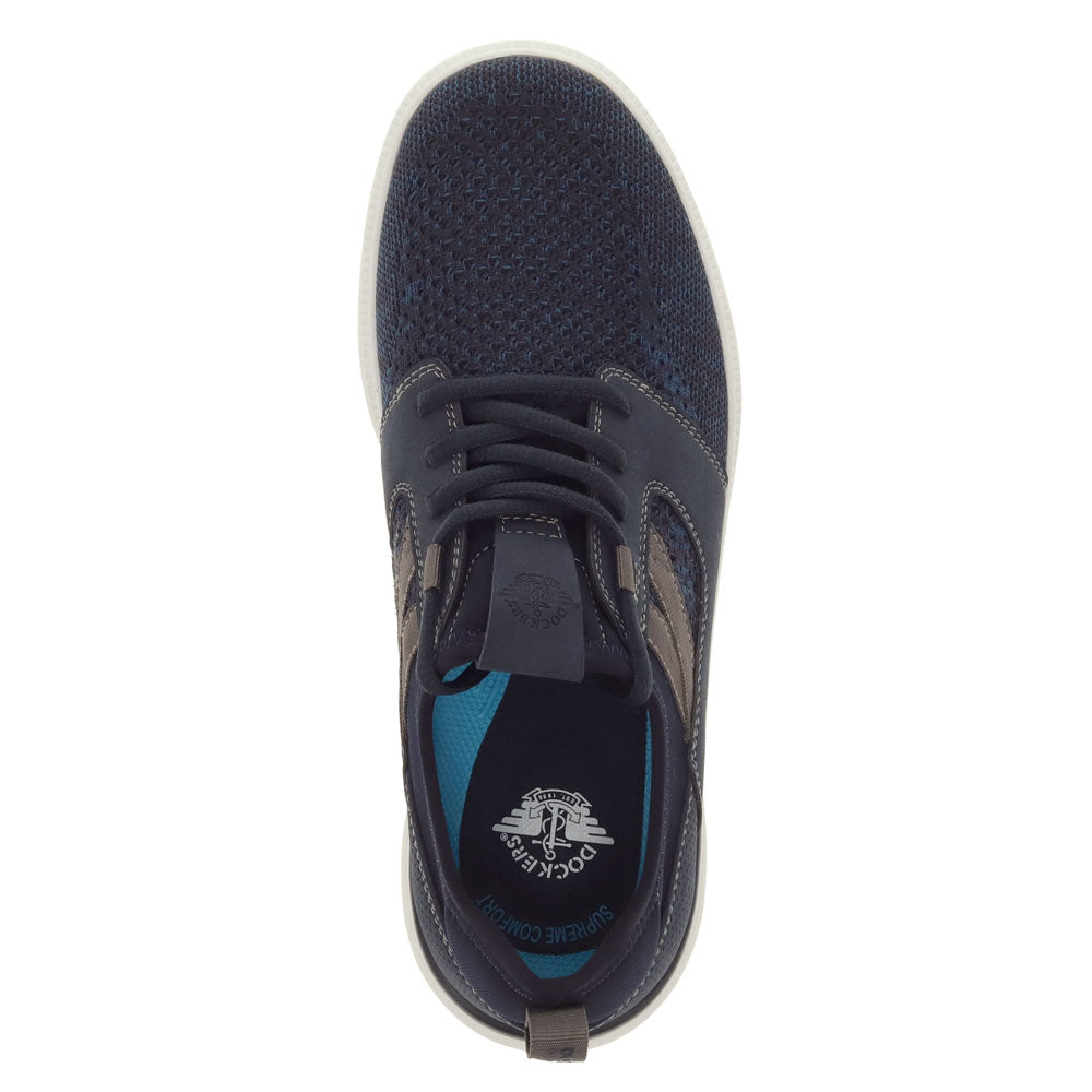 Navy-Dockers Mens Adan Knit and Synthetic Leather Casual Lace Up Sneaker Shoe