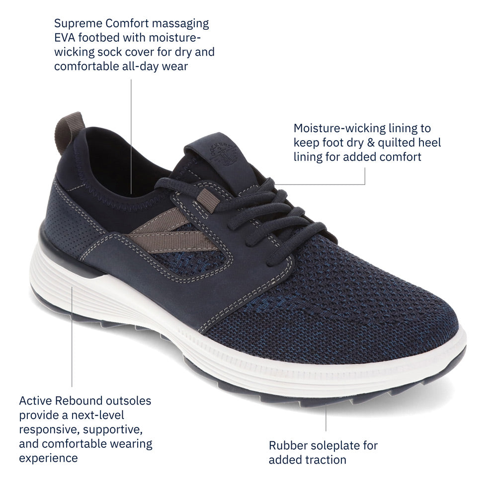 Navy-Dockers Mens Adan Knit and Synthetic Leather Casual Lace Up Sneaker Shoe