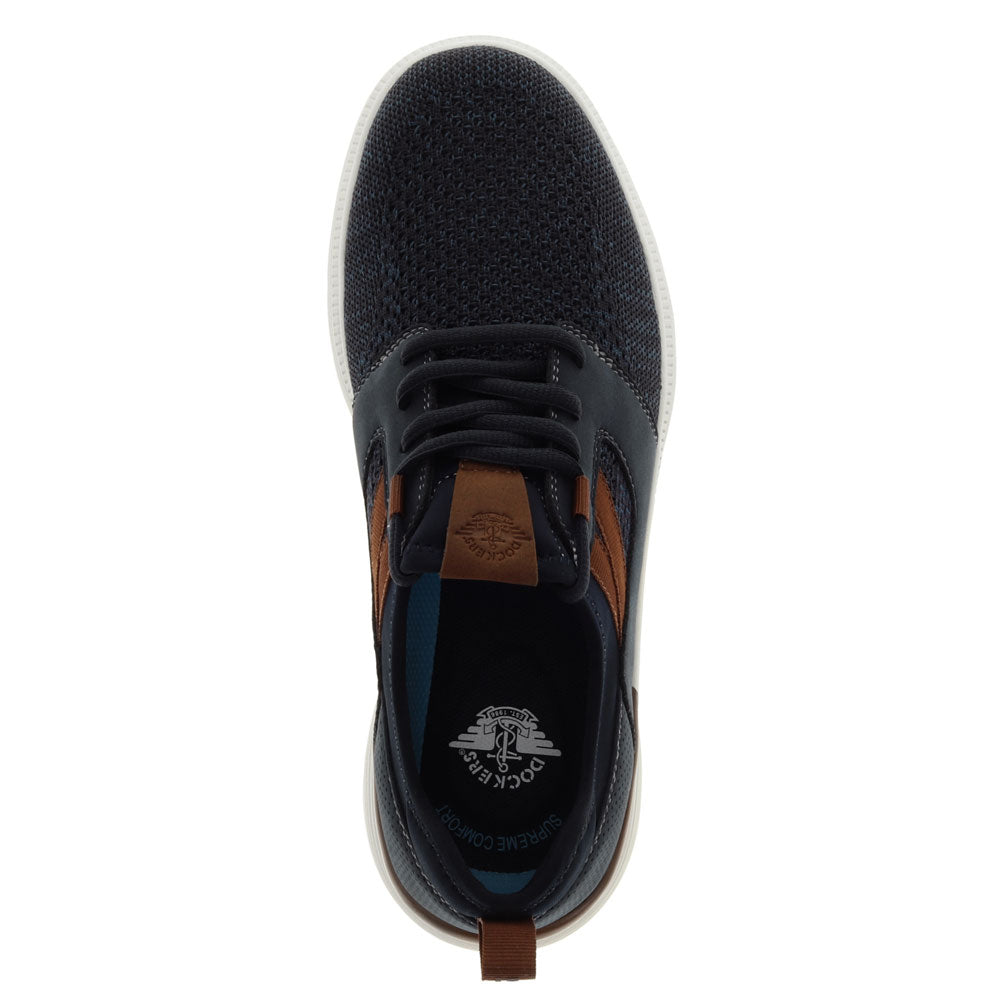 Navy/Tan-Dockers Mens Adan Knit and Synthetic Leather Casual Slip On Sneaker Shoe