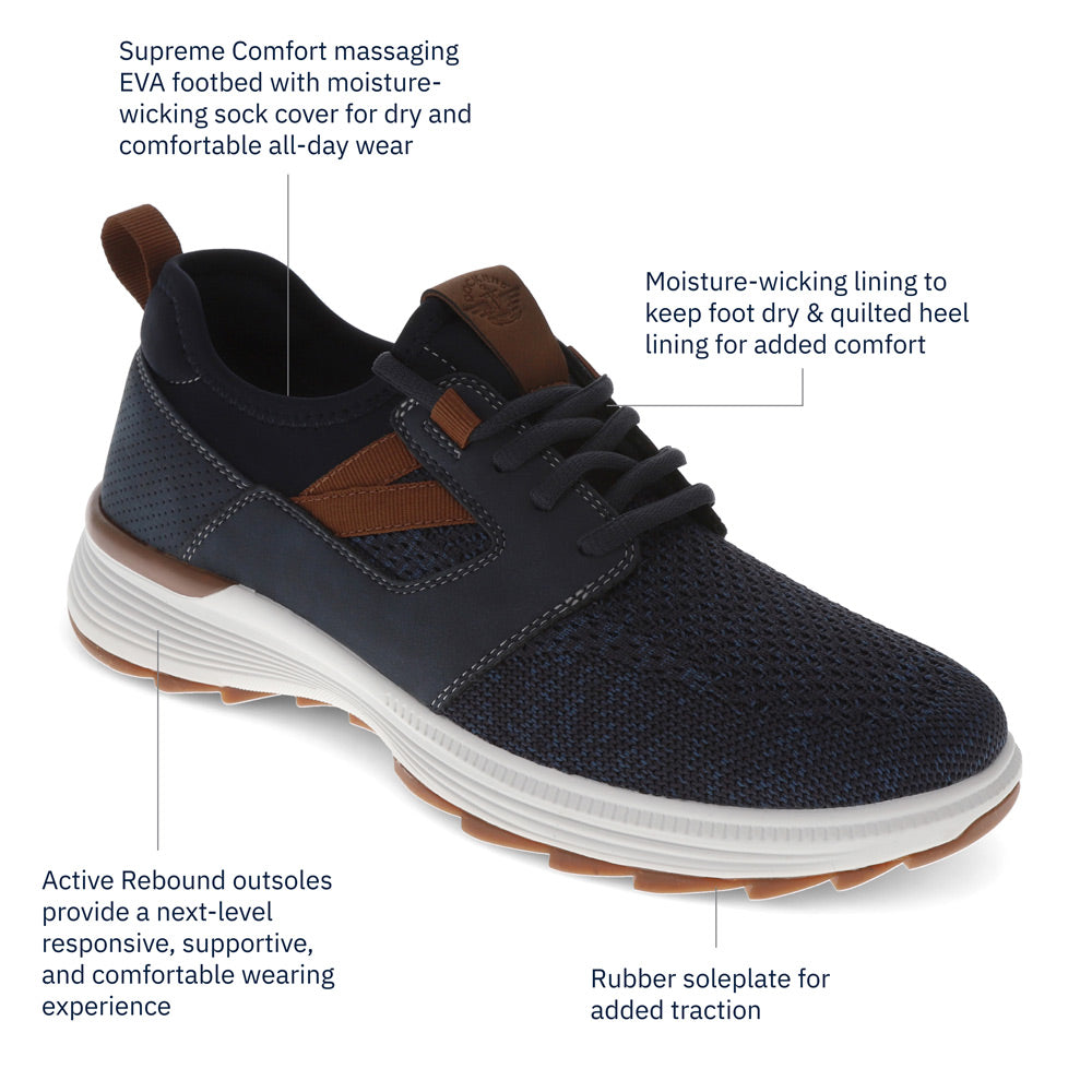 Navy/Tan-Dockers Mens Adan Knit and Synthetic Leather Casual Slip On Sneaker Shoe