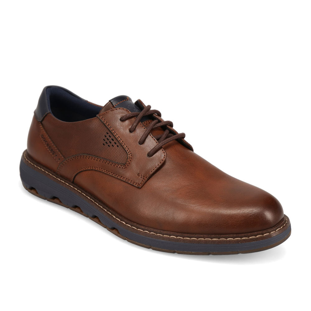 Cognac-Dockers Mens Mateo Polished Business Casual Lace-Up Oxford