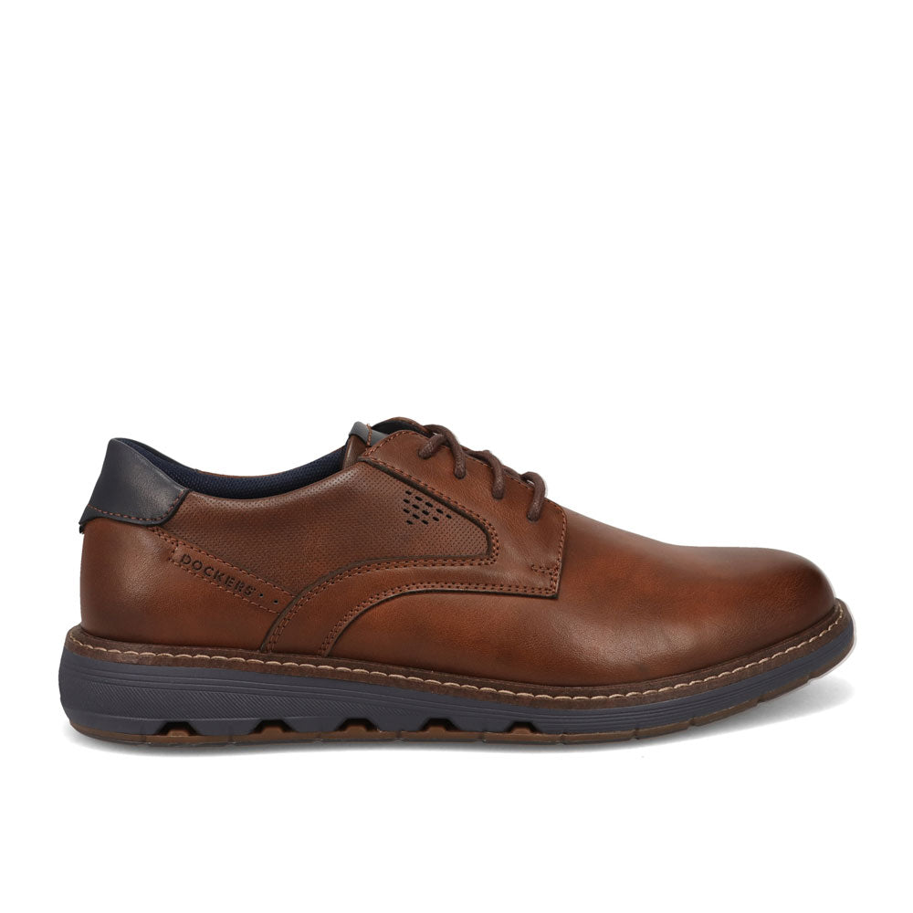 Cognac-Dockers Mens Mateo Polished Business Casual Lace-Up Oxford