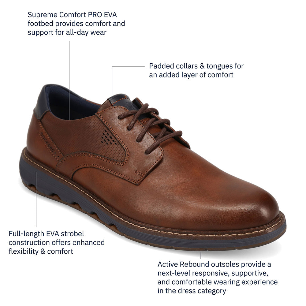 Cognac-Dockers Mens Mateo Polished Business Casual Lace-Up Oxford