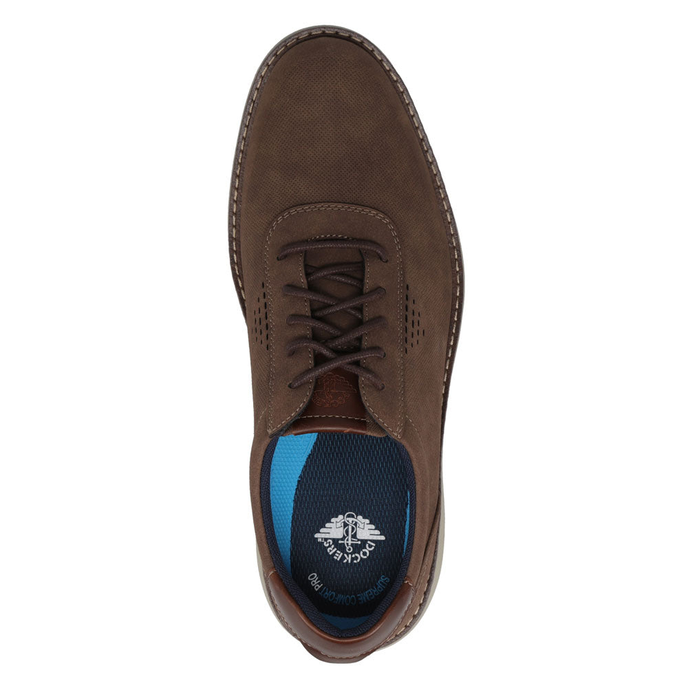 Dark Brown-Dockers Mens Marlon Nubuck Business Casual Lace-Up Oxford