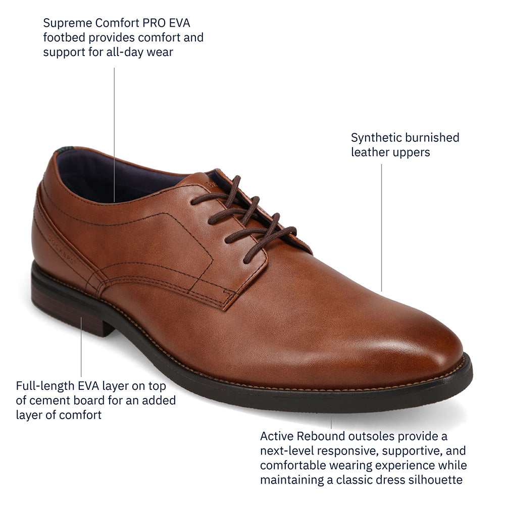 Cognac-Dockers Mens Benton Polished Dress Lace-Up Oxford