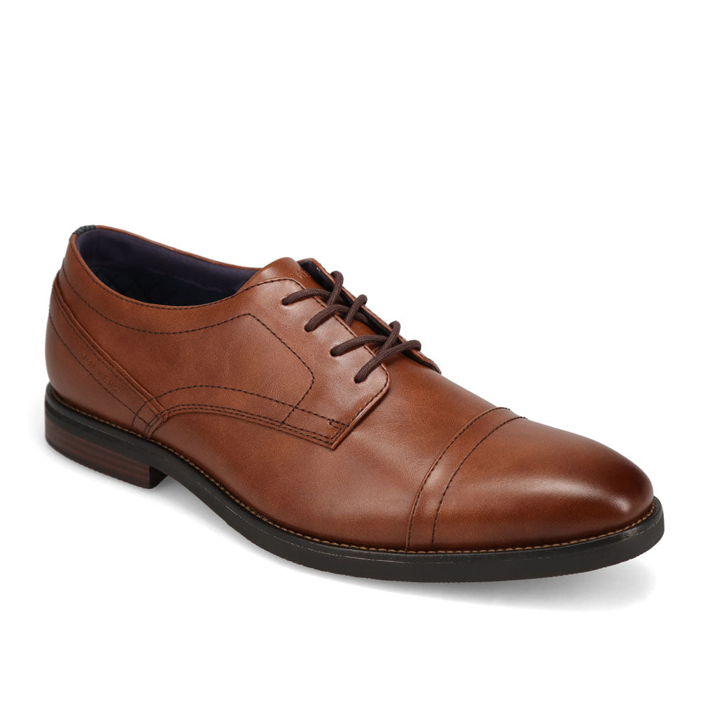 Cognac-Dockers Mens Boden Polished Cap Toe Dress Lace-Up Oxford