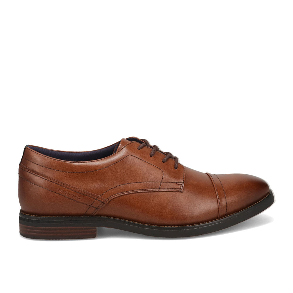 Cognac-Dockers Mens Boden Polished Cap Toe Dress Lace-Up Oxford