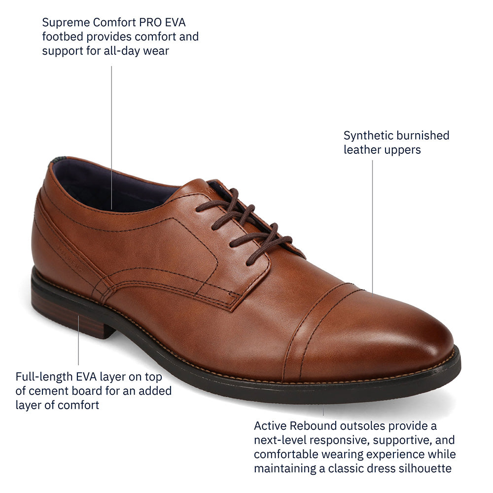 Cognac-Dockers Mens Boden Polished Cap Toe Dress Lace-Up Oxford