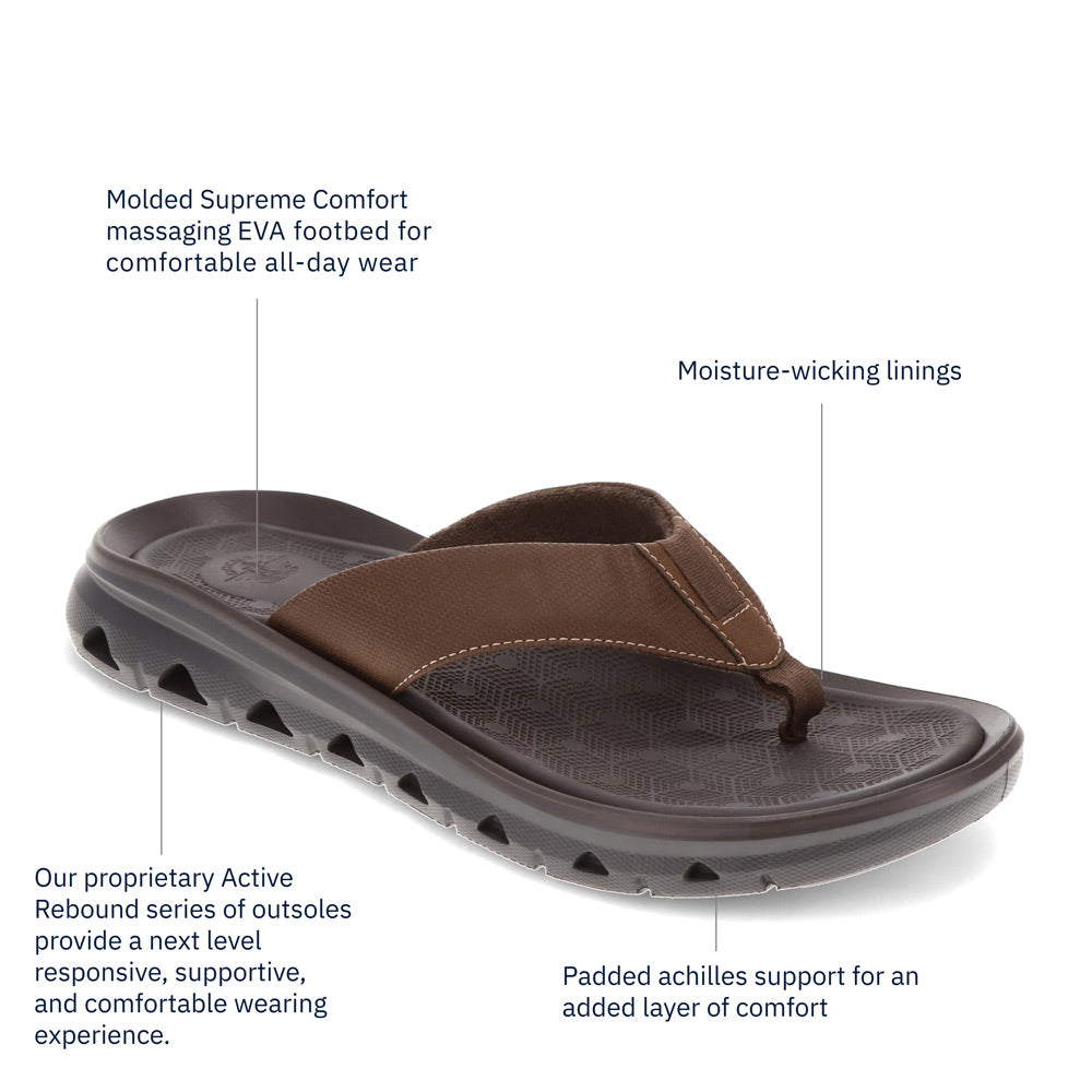 Dark Tan-Dockers Mens Luka Synthetic Leather Casual Flip Flop Sandal Shoe