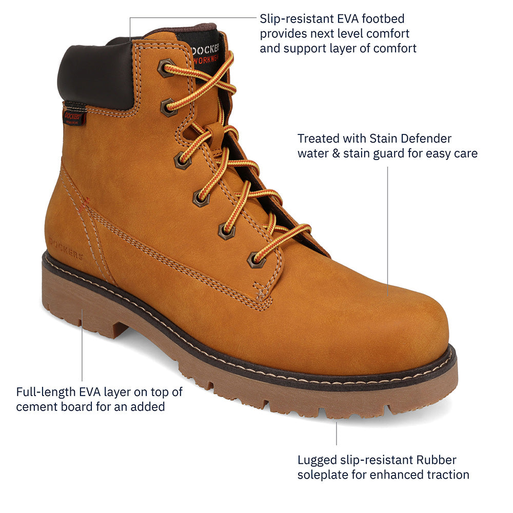 Wheat-Dockers Mens Flint Slip Resistant Lace Up Nubuck Boot