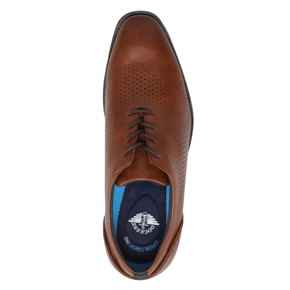 Cognac-Dockers Mens Blakeley Polished Laser Perforated Lace Up Oxford Dress Shoe