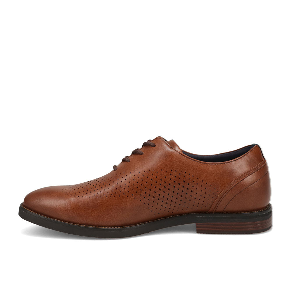 Cognac-Dockers Mens Blakeley Polished Laser Perforated Lace Up Oxford Dress Shoe