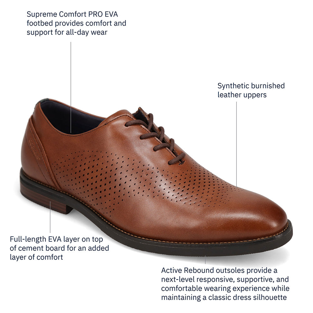 Cognac-Dockers Mens Blakeley Polished Laser Perforated Lace Up Oxford Dress Shoe