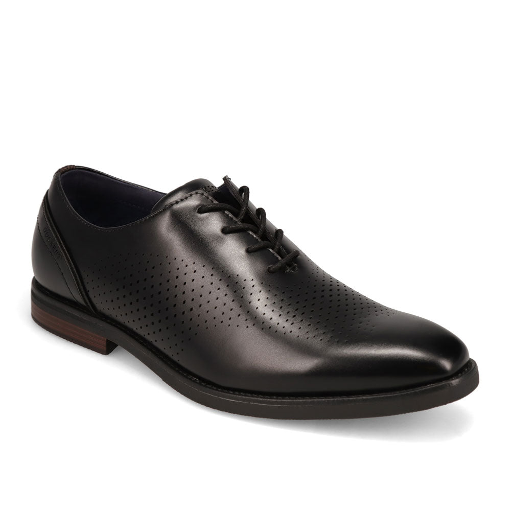Black-Dockers Mens Blakeley Polished Laser Perforated Lace Up Oxford Dress Shoe