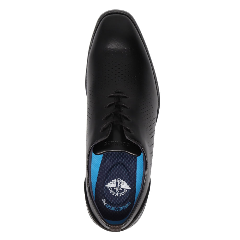 Black-Dockers Mens Blakeley Polished Laser Perforated Lace Up Oxford Dress Shoe