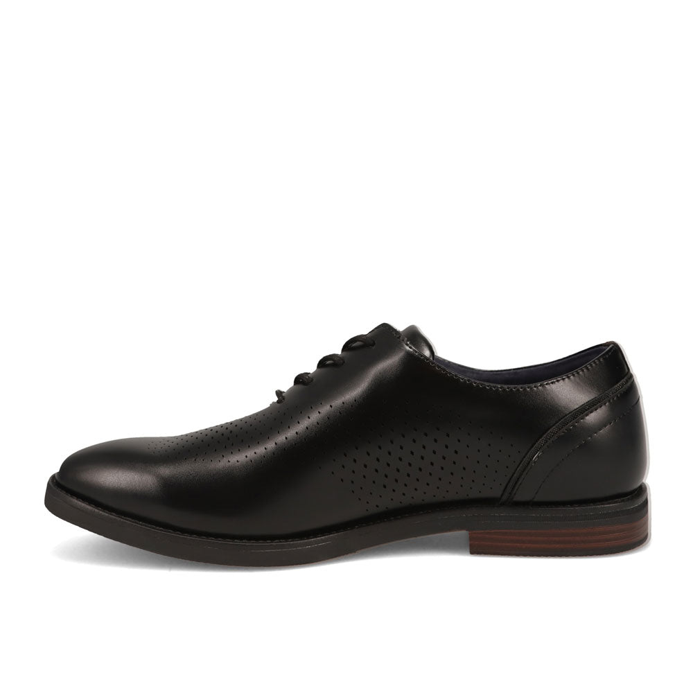 Black-Dockers Mens Blakeley Polished Laser Perforated Lace Up Oxford Dress Shoe