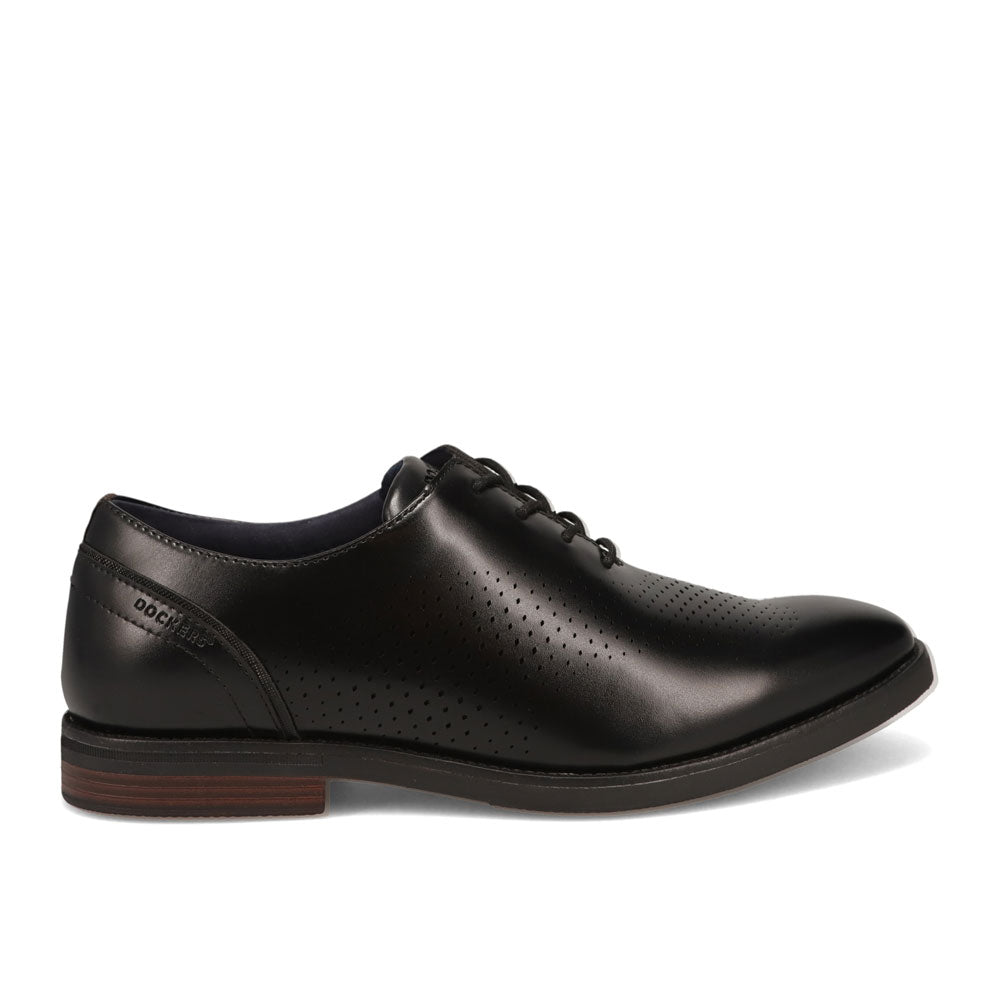 Black-Dockers Mens Blakeley Polished Laser Perforated Lace Up Oxford Dress Shoe