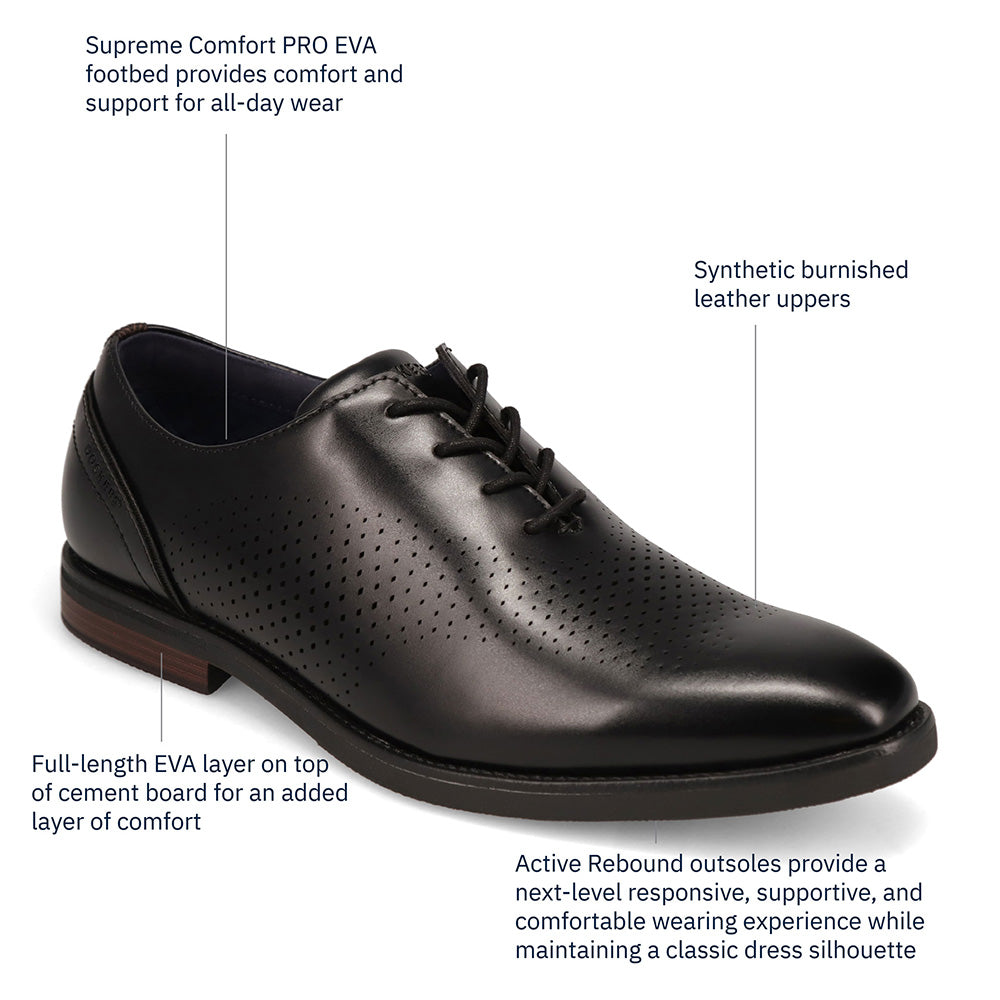 Black-Dockers Mens Blakeley Polished Laser Perforated Lace Up Oxford Dress Shoe