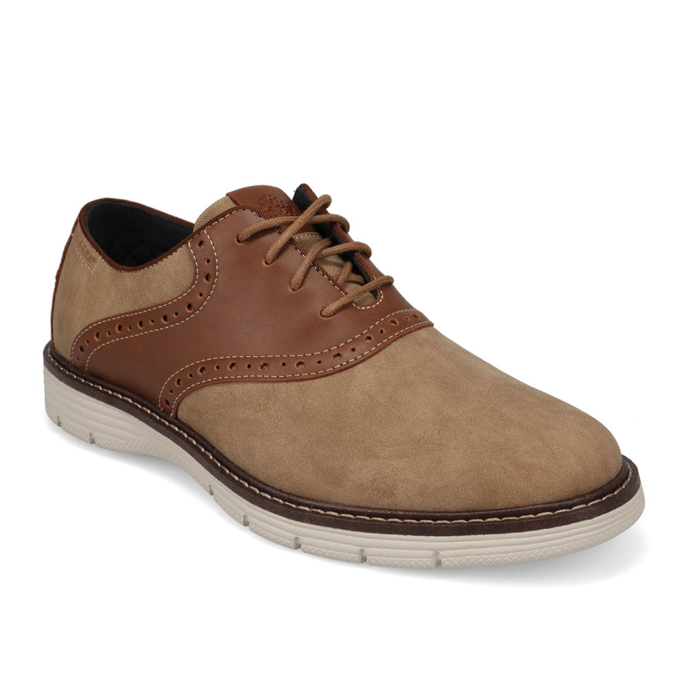 Taupe/Dark Tan-Dockers Mens Egan Nubuck Casual Saddle Lace-Up Oxford