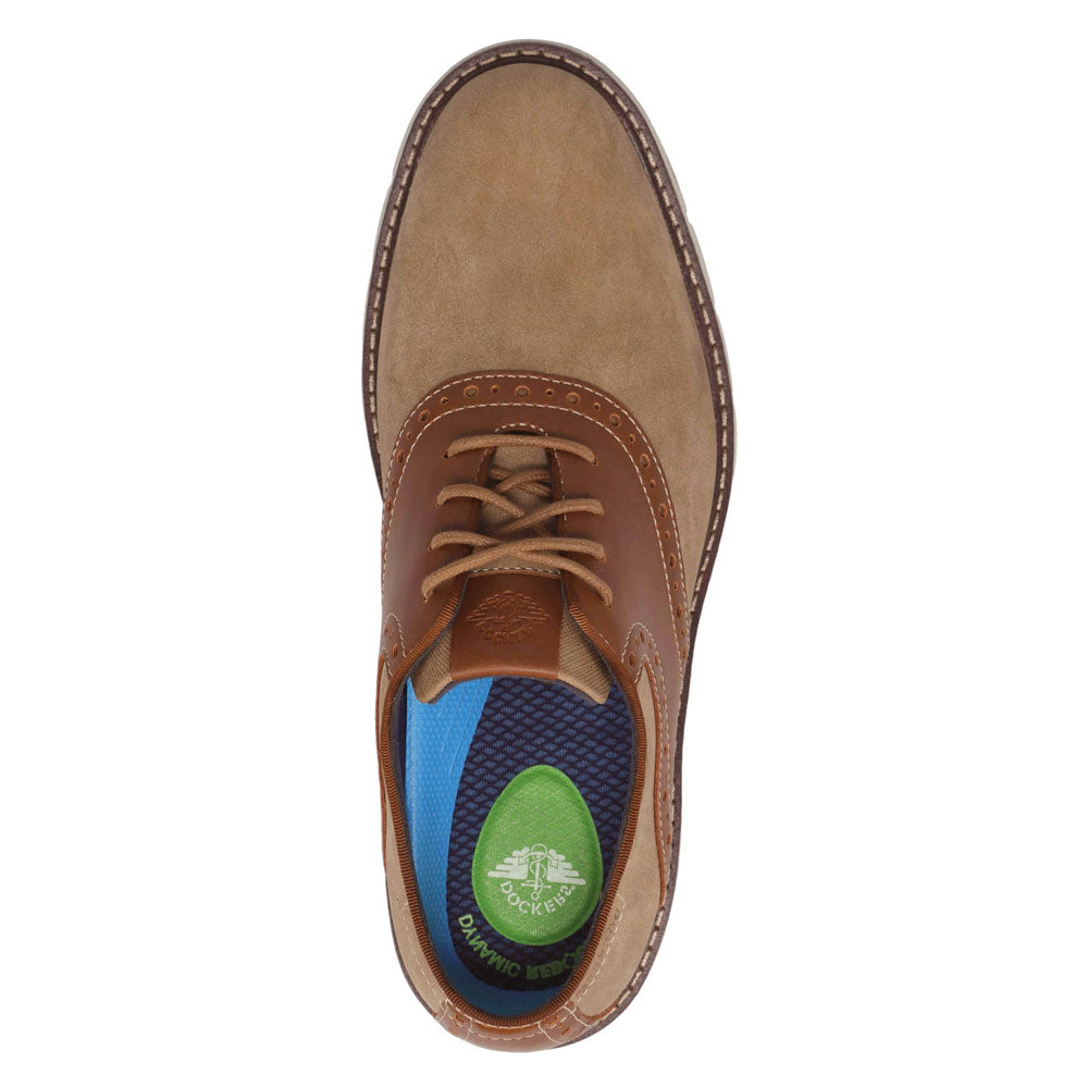 Taupe/Dark Tan-Dockers Mens Egan Nubuck Casual Saddle Lace-Up Oxford