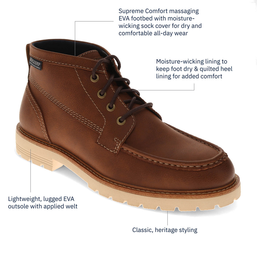 Cognac-Dockers Mens Weston Lightweight Lugged Casual Boot