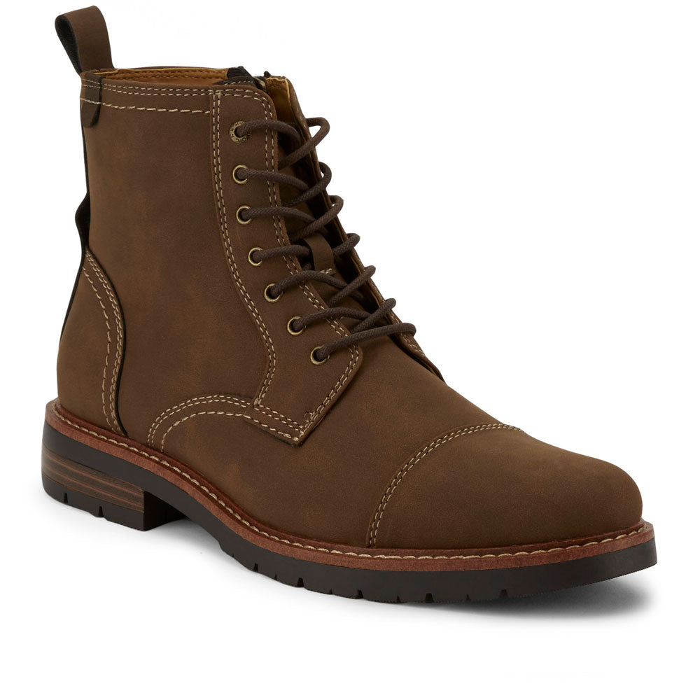 Dark Tan-Dockers Mens Rawls Rugged Lace-up Synthetic Leather Lugged Sole Cap Toe Boot