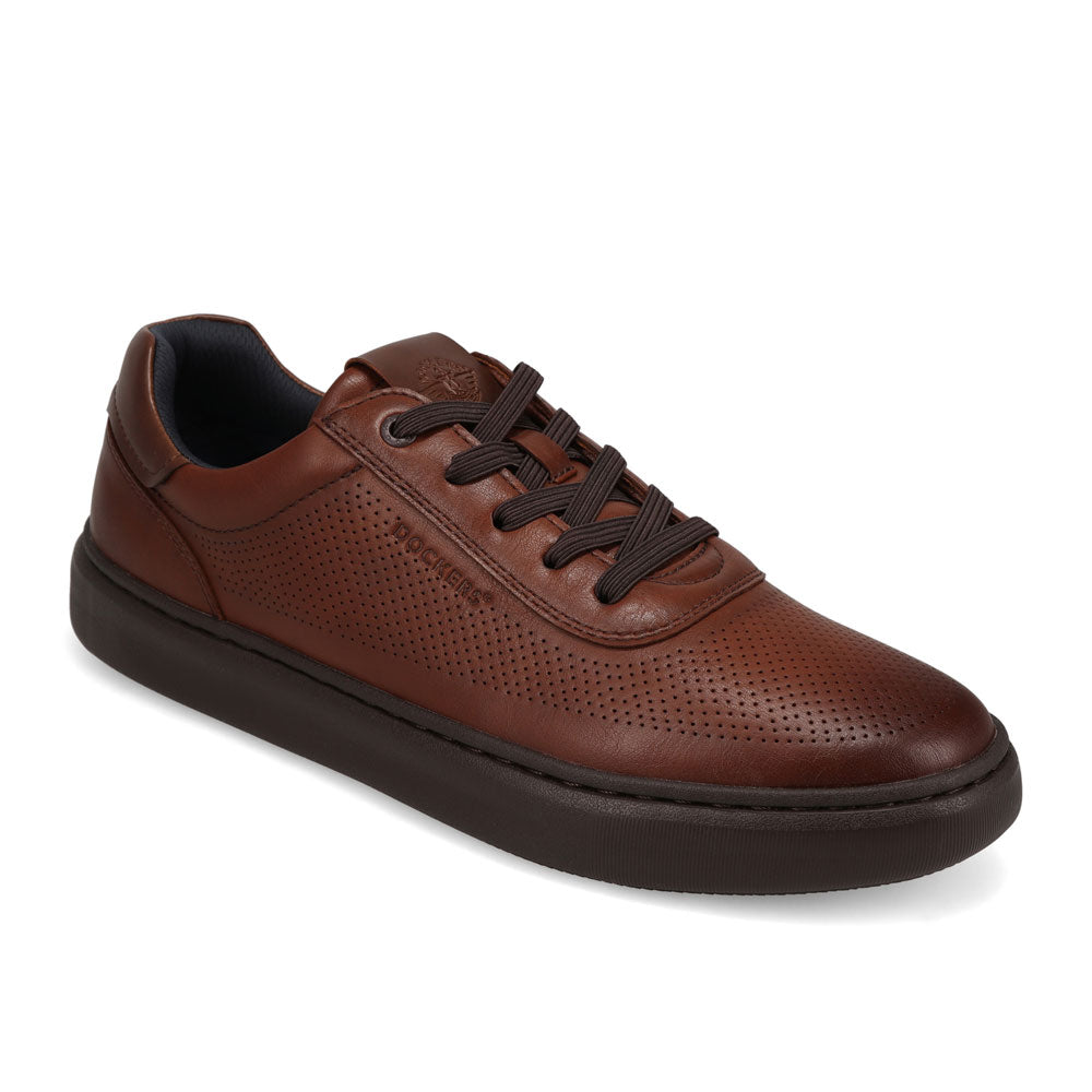 Cognac-Dockers Mens Vortex Laser Perforated Polished Sneaker