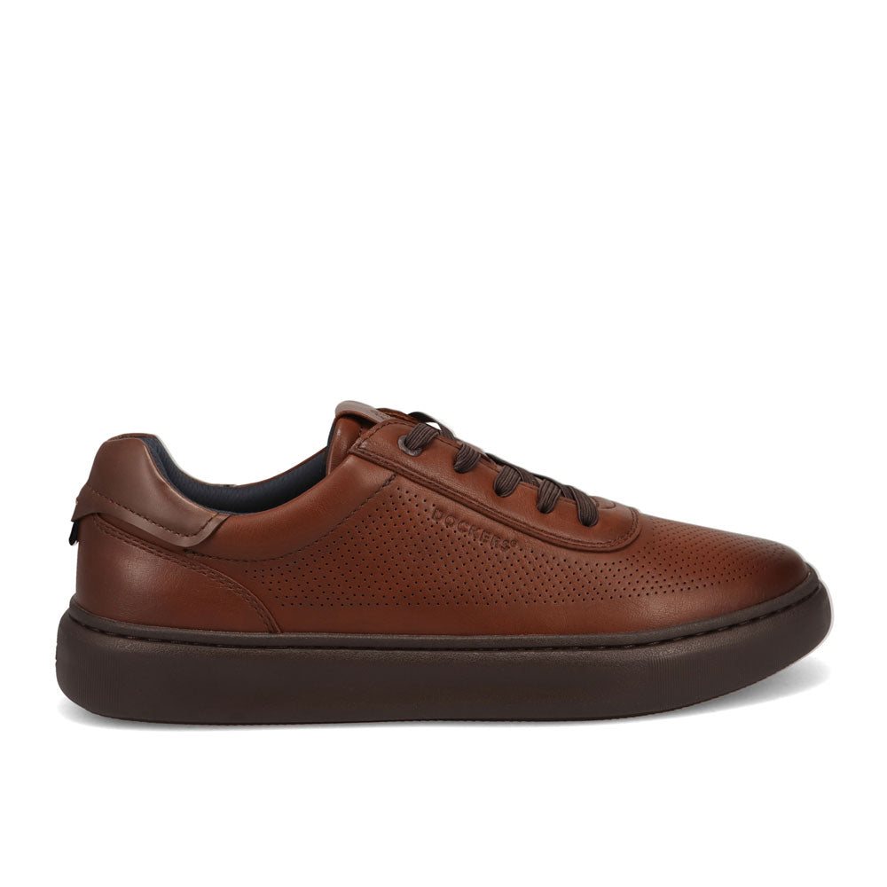 Cognac-Dockers Mens Vortex Laser Perforated Polished Sneaker