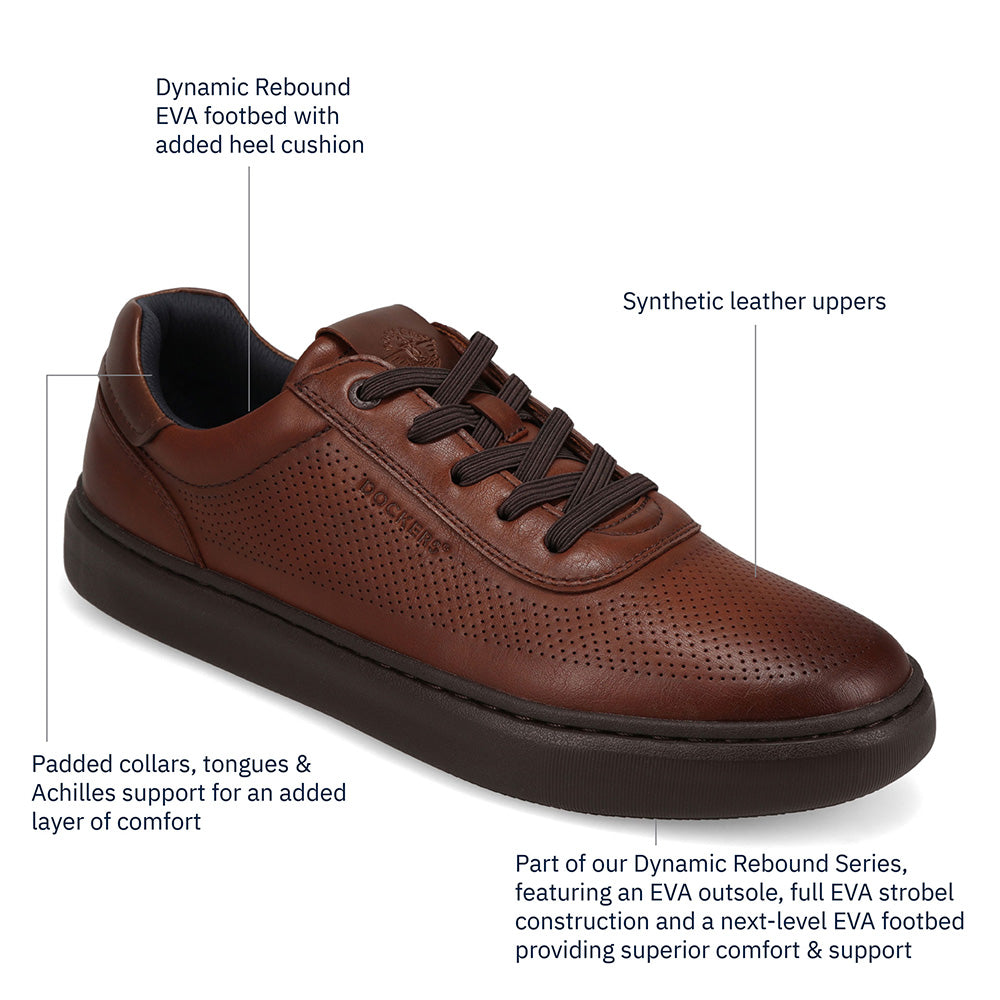 Cognac-Dockers Mens Vortex Laser Perforated Polished Sneaker