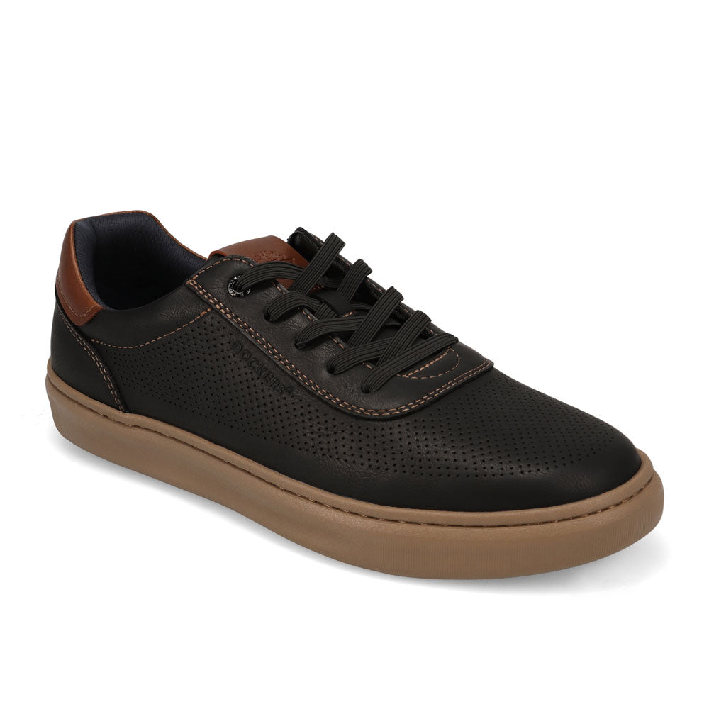 Black-Dockers Mens Vortex Laser Perforated Polished Sneaker