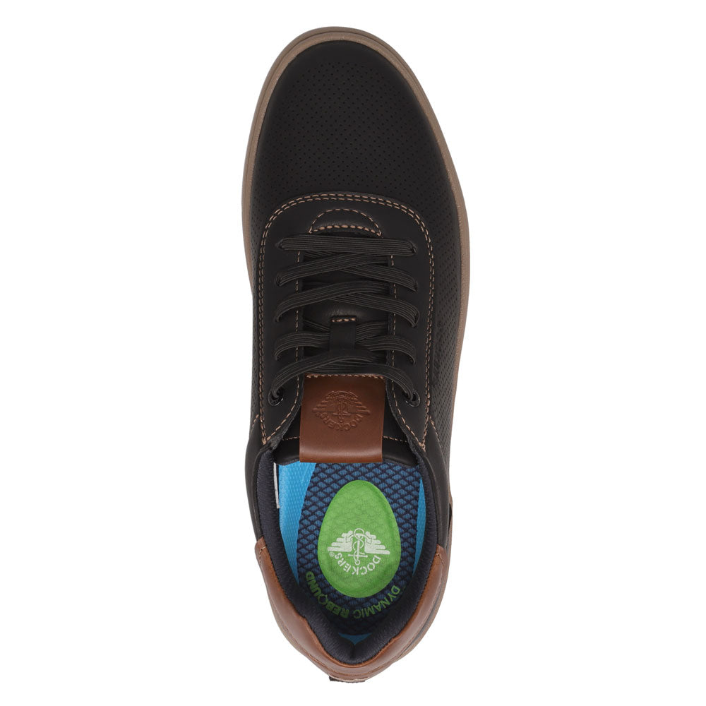 Black-Dockers Mens Vortex Laser Perforated Polished Sneaker