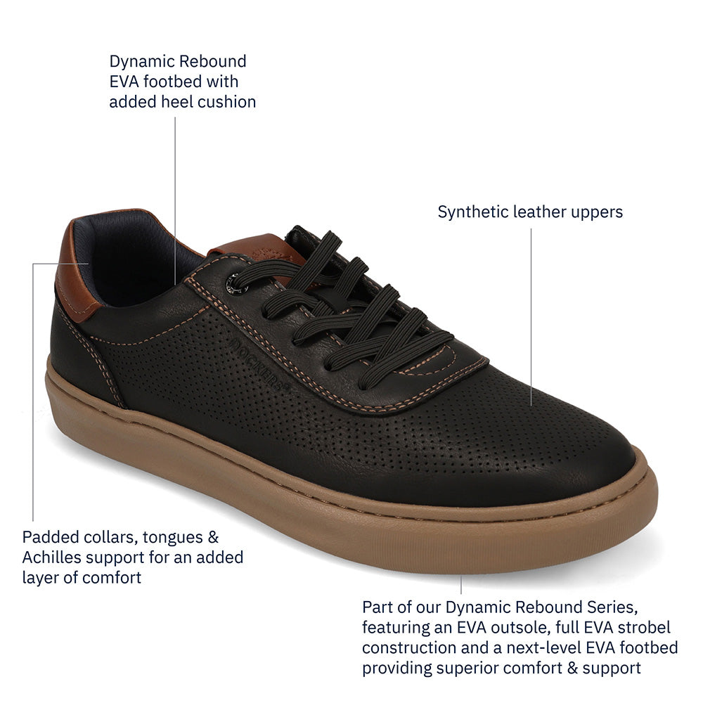 Black-Dockers Mens Vortex Laser Perforated Polished Sneaker