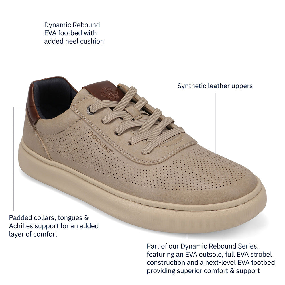 Dark Grey-Dockers Mens Vortex Laser Perforated Polished Sneaker