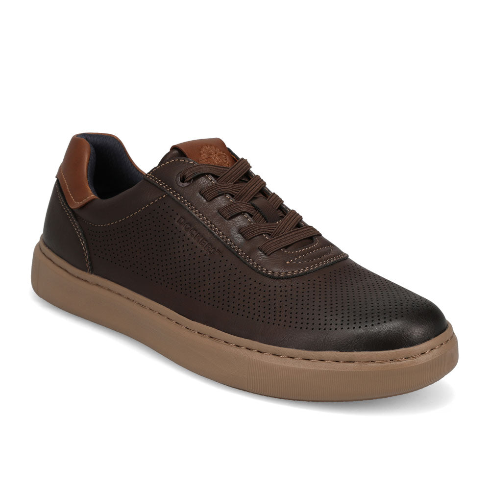 Chestnut-Dockers Mens Vortex Laser Perforated Polished Sneaker